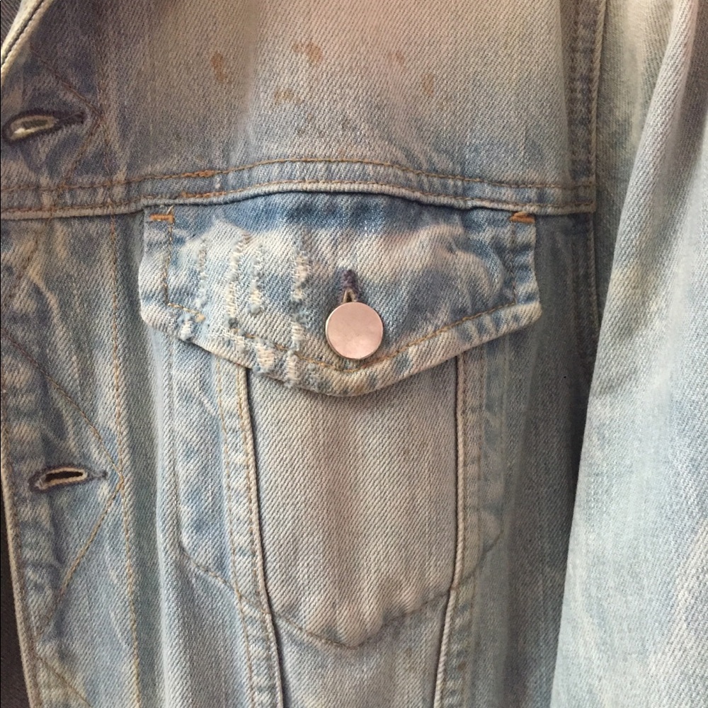 Guess Denim Rose Jean Jacket Acid Wash Patchwork Paintings Skull Compass Blood - Picture 6 of 12